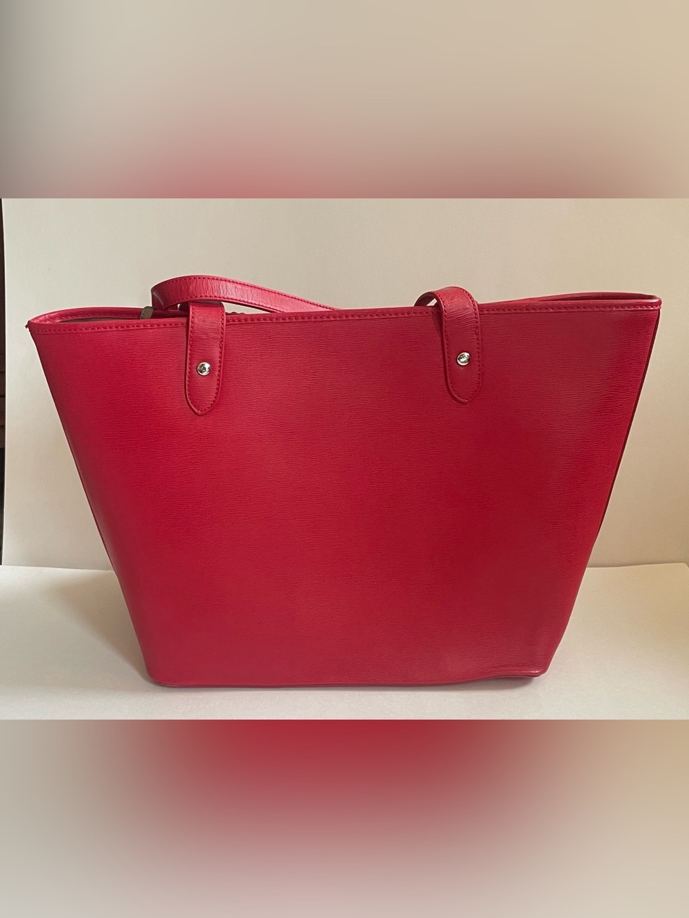 Lauren Ralph Lauren Newbury Classic Tote Red with Charm - Picture 9 of 14